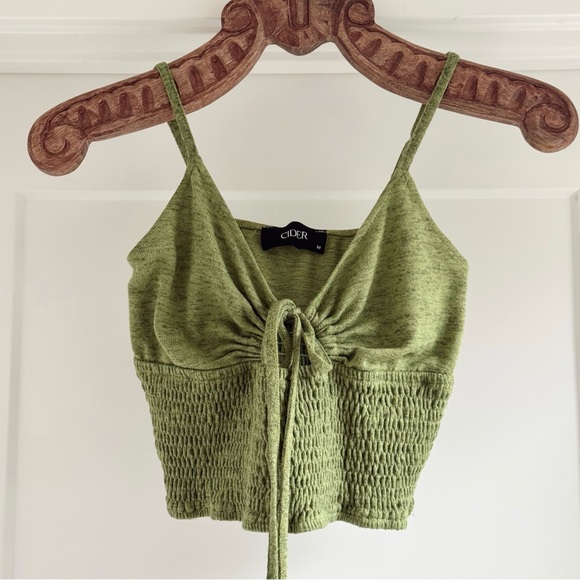 Cider Green Smocked Drawstring Crop Cami Top Size M - Picture 2 of 5